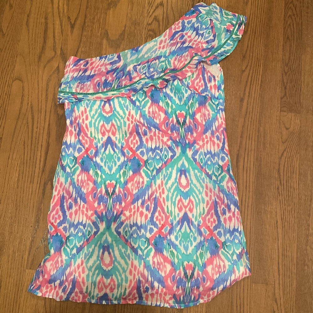 Oliphant one shoulder ruffle ikat dress